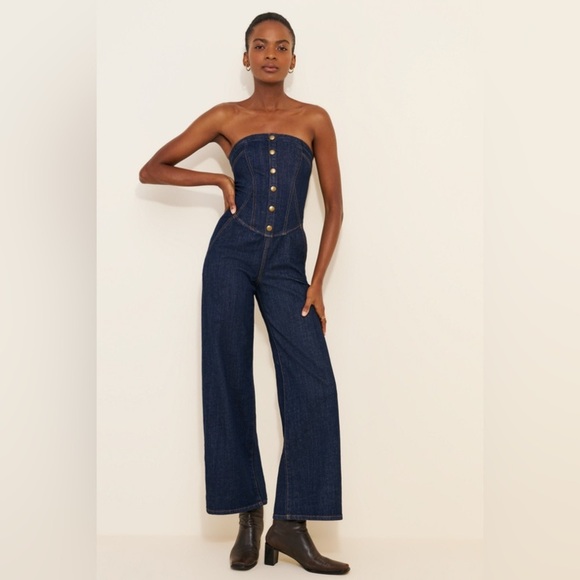 Anthropologie NWT Strapless Denim Corset Jumpsuit - 8 (runs small) - Picture 1 of 15